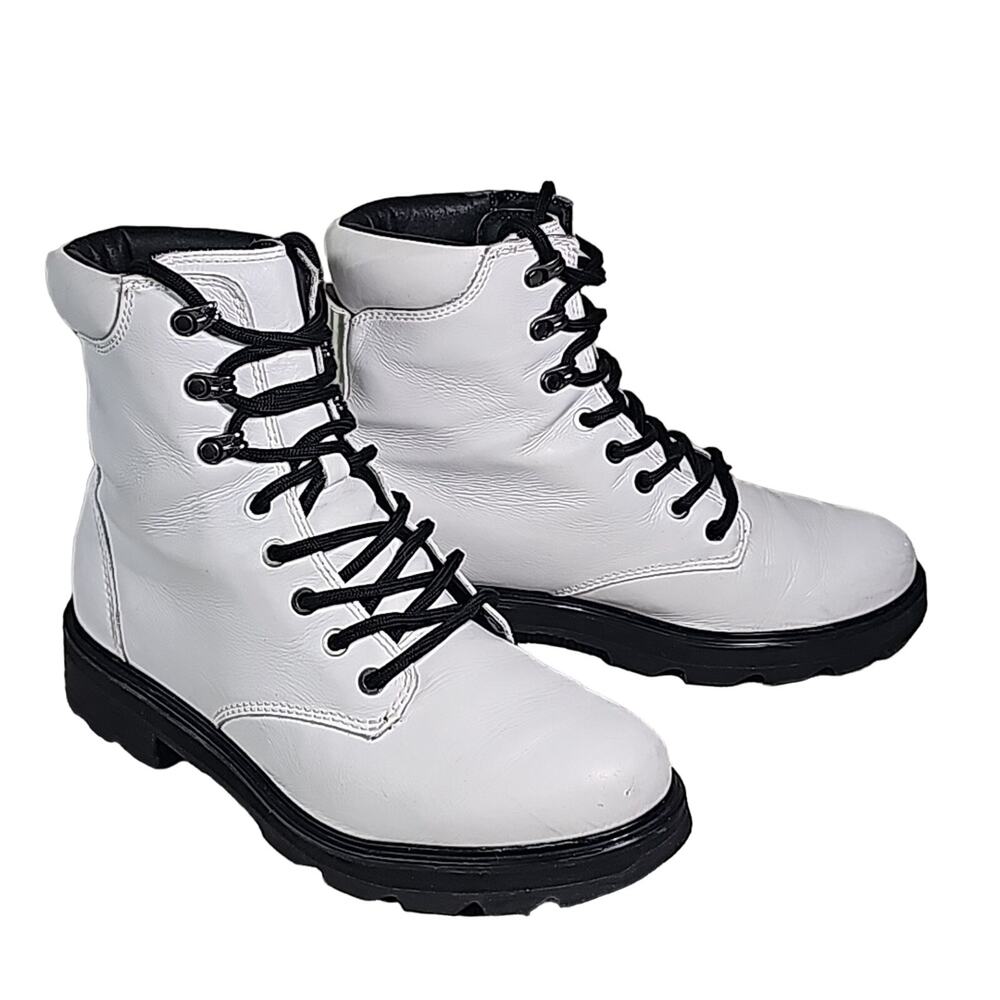 Sorel Lennox Lace Up White Waterproof Leather Combat Boots Womens Size 10